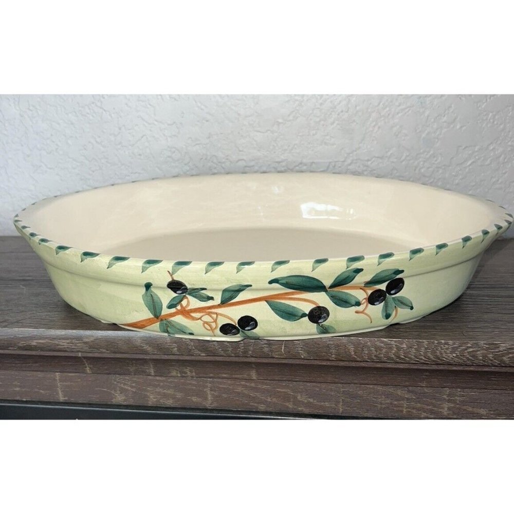 William Sonoma Portugal Hand Painted Casserole Oval Dish Olive Branches